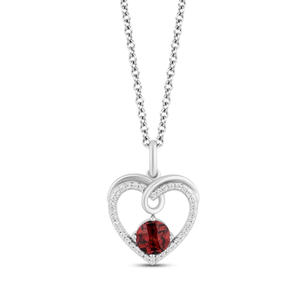 Hallmark Diamonds Garnet Heart Necklace 1/10 ct tw Sterling Silver 18"