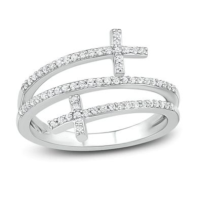 Diamond Cross Bypass Ring 1/4 ct tw Round-cut Sterling Silver