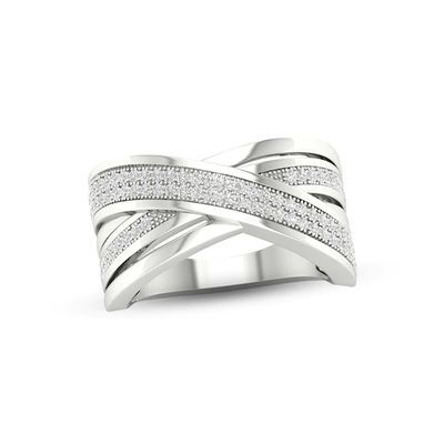 Diamond Crisscross Ring 1/4 ct tw Round-cut Sterling Silver