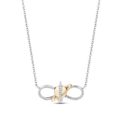 Disney Treasures Toy Story Diamond Infinity Rocket Necklace 1/10 ct tw Sterling Silver & 10K Yellow Gold 17"