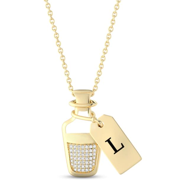 Disney Treasures Alice in Wonderland Diamond Potion Bottle Necklace 1/10 ct tw 10K Yellow Gold 17"