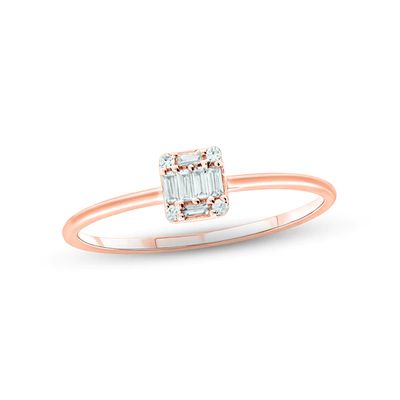 Round & Baguette-Cut Multi-Diamond Promise Ring 1/10 ct tw 10K Rose Gold