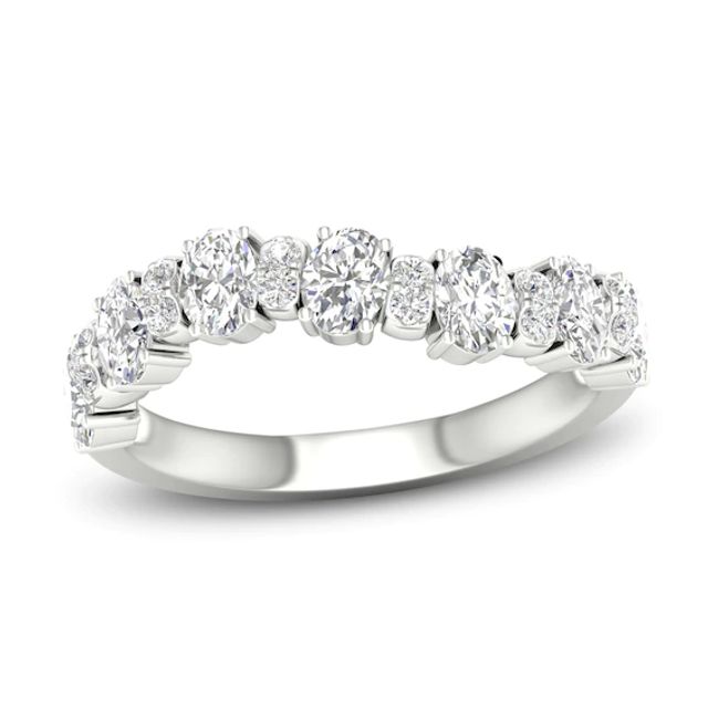 Diamond Wave Ring 1-1/4 ct tw Oval & Round-cut 14K White Gold