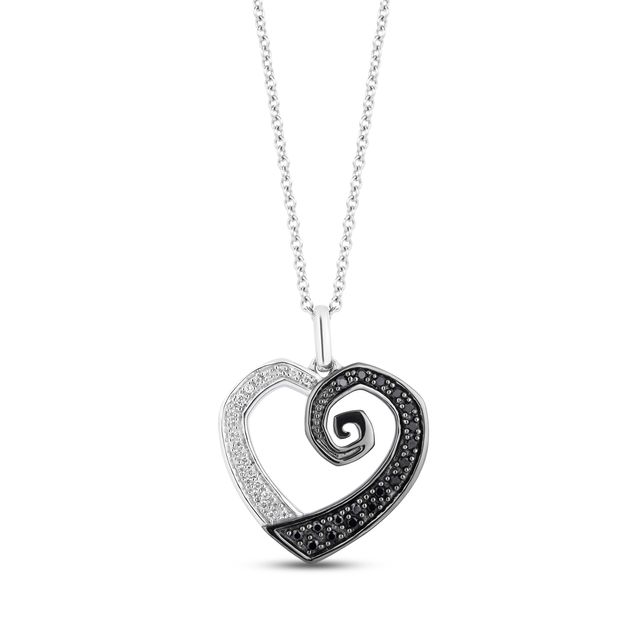 Kay Disney Treasures The Nightmare Before Christmas Black & White Diamond Heart Necklace 1/5 ct tw Sterling Silver 17"
