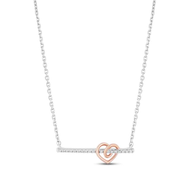 Hallmark Diamonds Heart Bar Necklace 1/10 ct tw Sterling Silver & 10K Rose Gold 18"