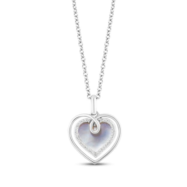 Hallmark Diamonds Mother of Pearl Heart Necklace 1/15 ct tw Sterling Silver 18"