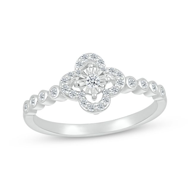 Diamond Clover Bezel Promise Ring 1/5 ct tw 10K White Gold