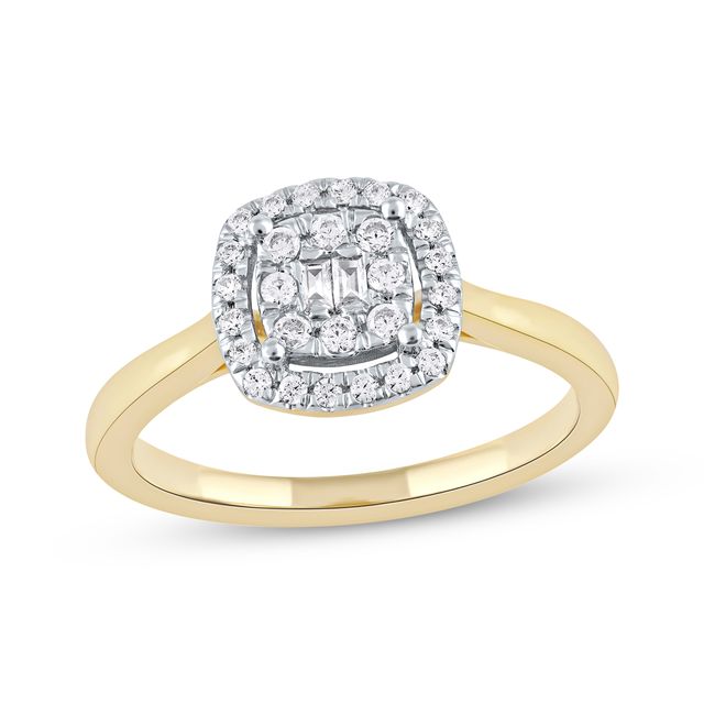Baguette & Round-Cut Multi-Diamond Center Cushion Frame Promise Ring 1/4 ct tw 10K Gold