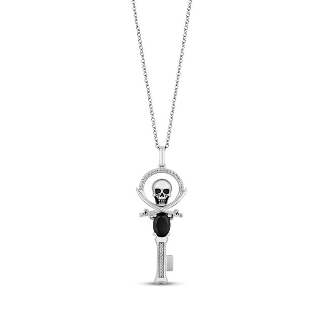 Disney Treasures Pirates of the Caribbean Black Onyx & Diamond Skull Key Necklace 1/15 ct tw Sterling Silver 19”