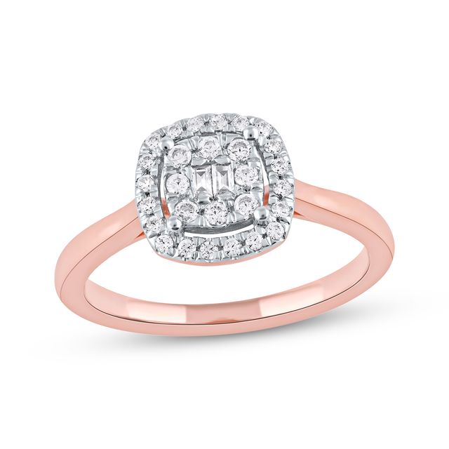 Baguette & Round-Cut Multi-Diamond Center Cushion Frame Promise Ring 1/4 ct tw 10K Rose Gold