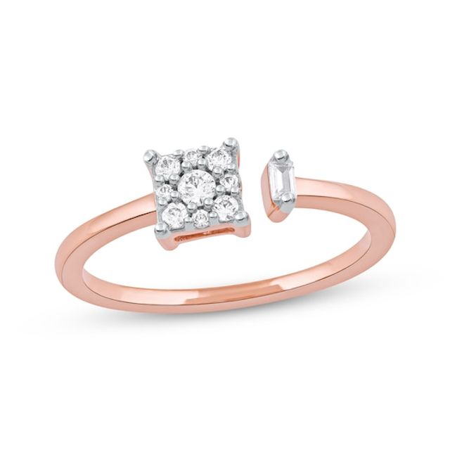 Baguette & Round-Cut Diamond Square Promise Ring 1/5 ct tw 10K Rose Gold