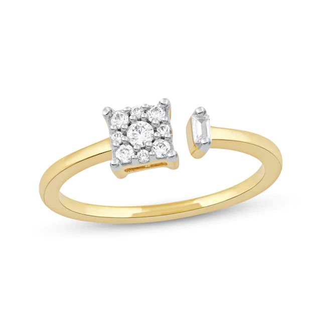 Baguette & Round-Cut Diamond Square Promise Ring 1/5 ct tw 10K Gold