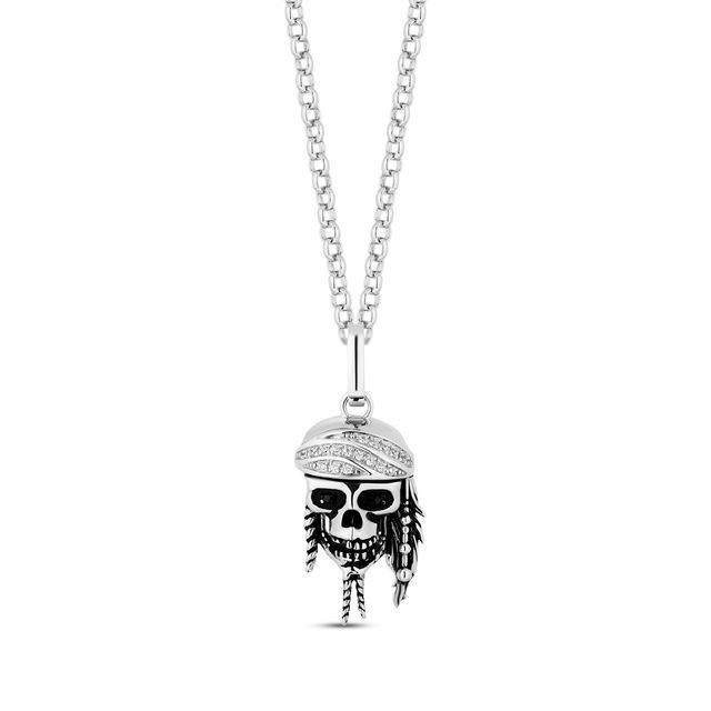 Disney Treasures Men's Pirates of the Caribbean Black & White Diamond Skull Necklace 1/8 ct tw Sterling Silver 18”