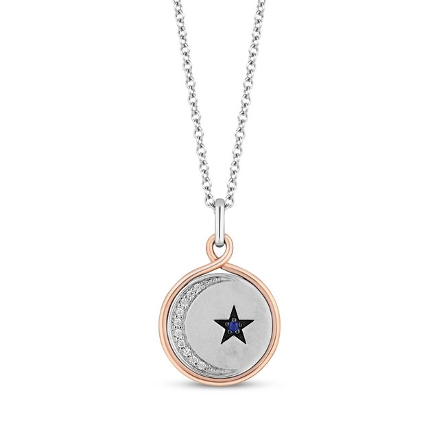 Hallmark Diamonds Moon & Star Blue Sapphire Necklace 1/15 ct tw Sterling Silver & 10K Rose Gold 18”