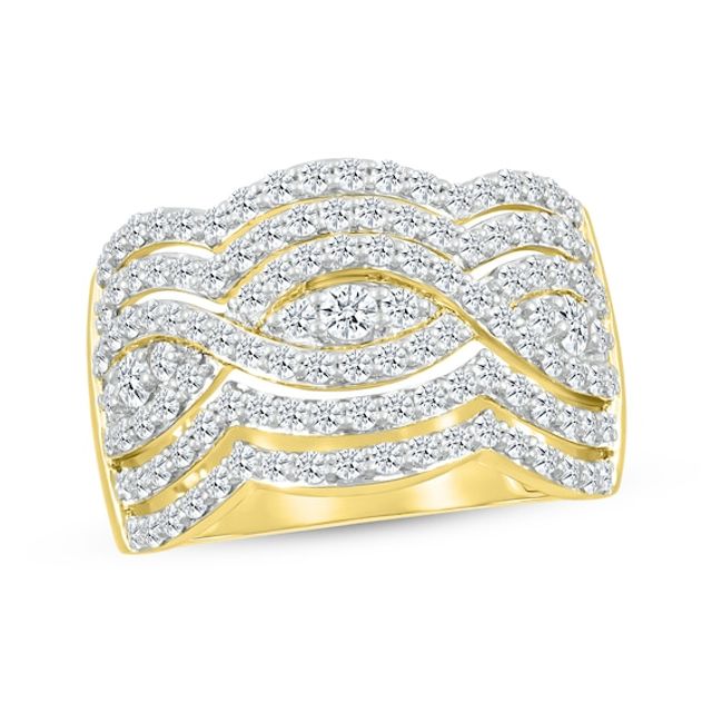 Round-Cut Diamond Six-Row Crossover Ring 1-1/4 ct tw 10K Yellow Gold