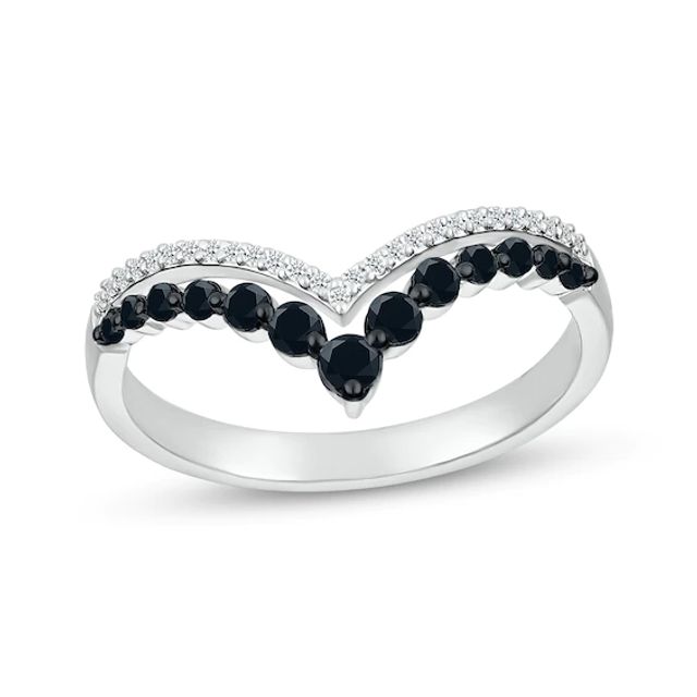 Round-Cut Black & White Diamond Double Chevron Ring 1/3 ct tw 10K White Gold