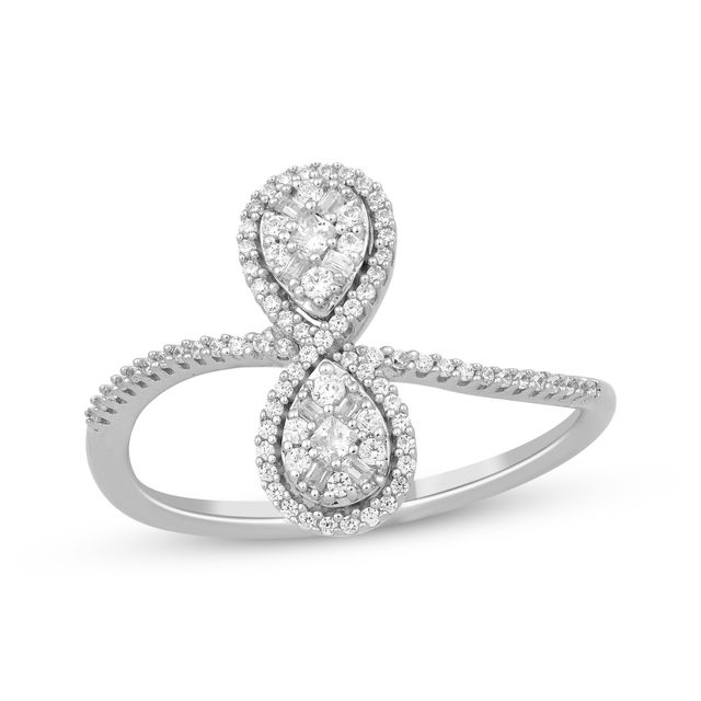 Princess, Baguette & Round-Cut Multi-Diamond Center Infinity Ring 1/4 ct tw 10K White Gold