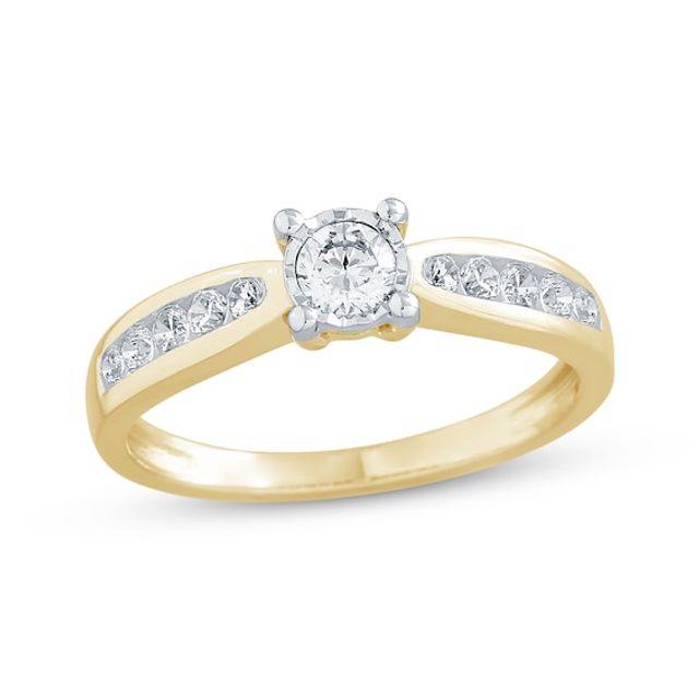 Round-Cut Diamond Pinched Shank Promise Ring 3/8 ct tw 10K Yellow Gold