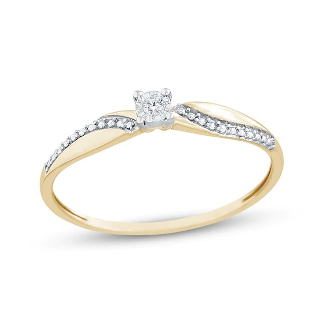 Diamond Accent Swirl Pinched Shank Promise Ring 10K Yellow Gold