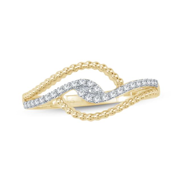 Round-Cut Diamond Bypass Beaded Ring 1/8 ct tw 10K Yellow Gold