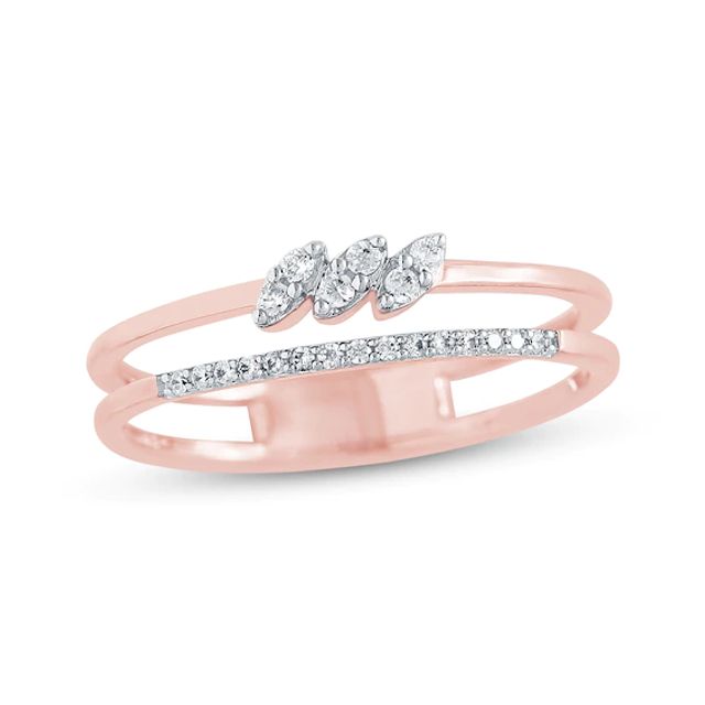 Round-Cut Diamond Stackable Marquise Shapes Double-Band Promise Ring 1/8 ct tw 10K Rose Gold