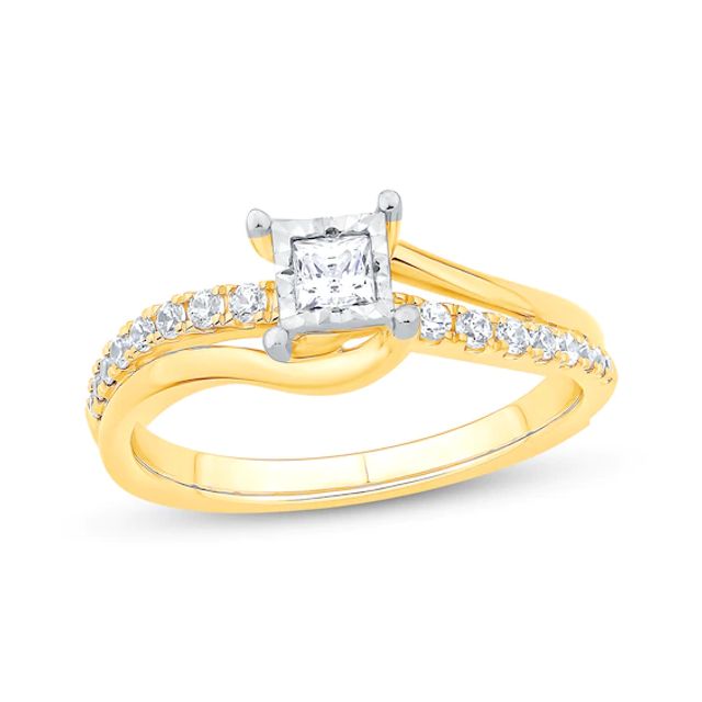 Princess & Round-Cut Diamond Engagement Ring 3/8 ct tw 14K Two-Tone Gold