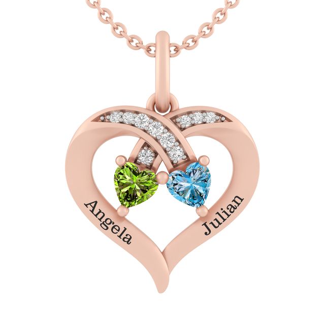 Color Stone Couple's Heart Necklace