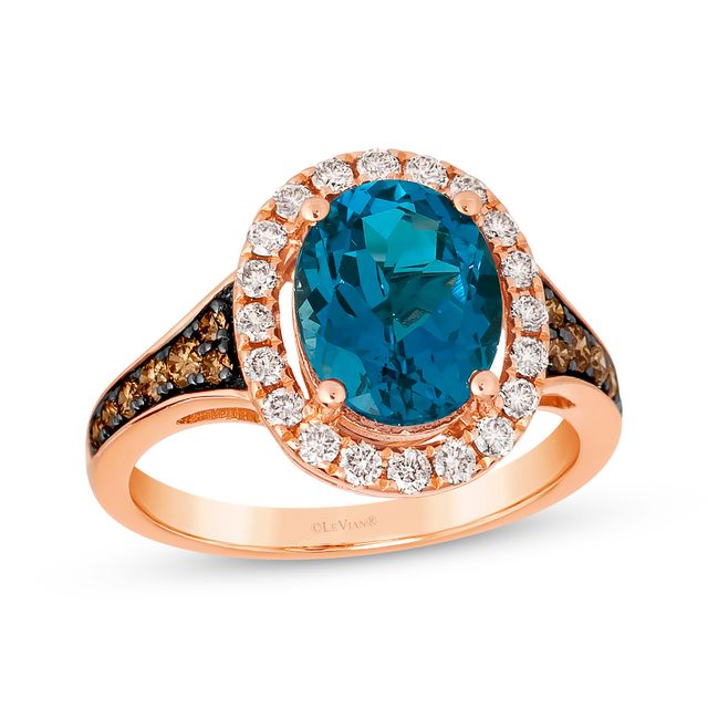 Le Vian Oval-Cut Blue Topaz Ring 5/8 ct tw Diamonds 14K Strawberry Gold
