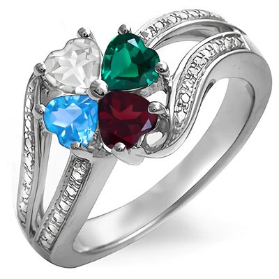 Heart Birthstone Flower Ring (4 Stones)