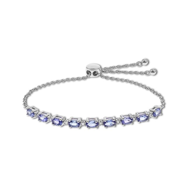 Kay Oval-Cut Tanzanite & Diamond Bolo Bracelet 1/10 ct tw Sterling Silver 9.5"