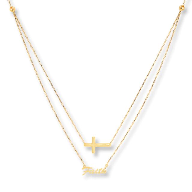 Cross & Faith Layered Necklace 14K Yellow Gold 18"