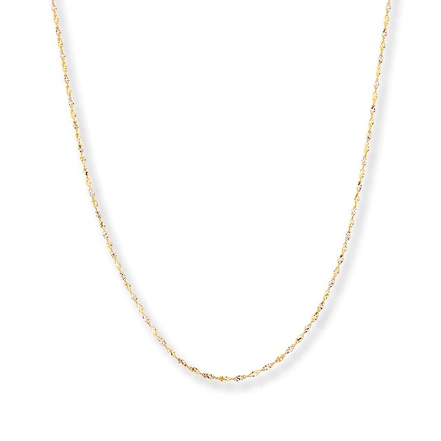 Solid Singapore Chain Necklace 14K Two-Tone Gold 24"