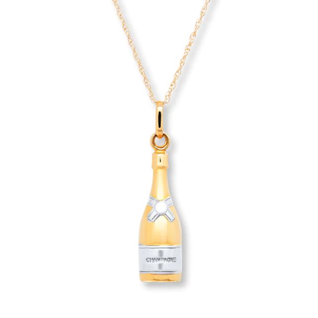 Champagne Bottle Necklace 10K Yellow Gold 18"