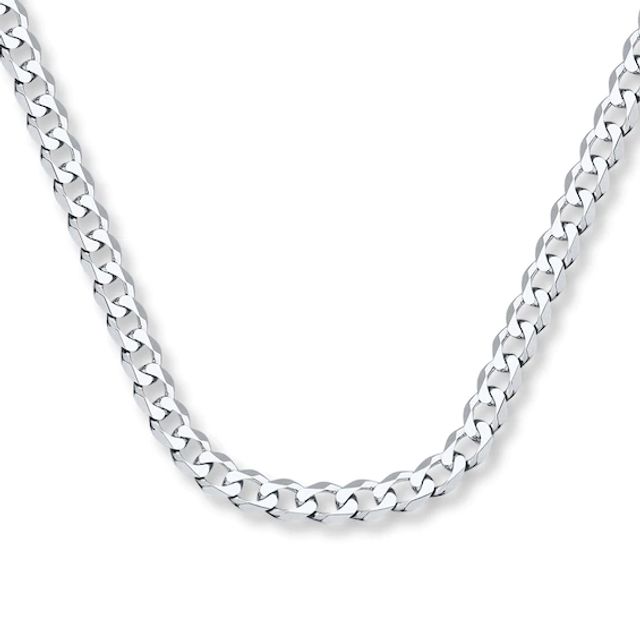 Solid Curb Chain Necklace 14K White Gold 24"