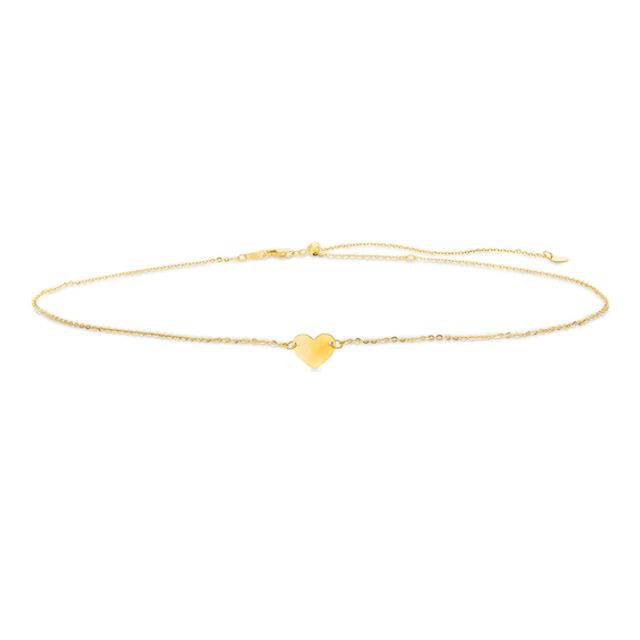 Heart Choker Necklace 10K Yellow Gold 16"