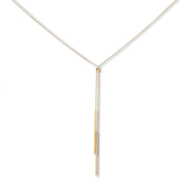 Bar Lariat Necklace 14K Yellow Gold 18"