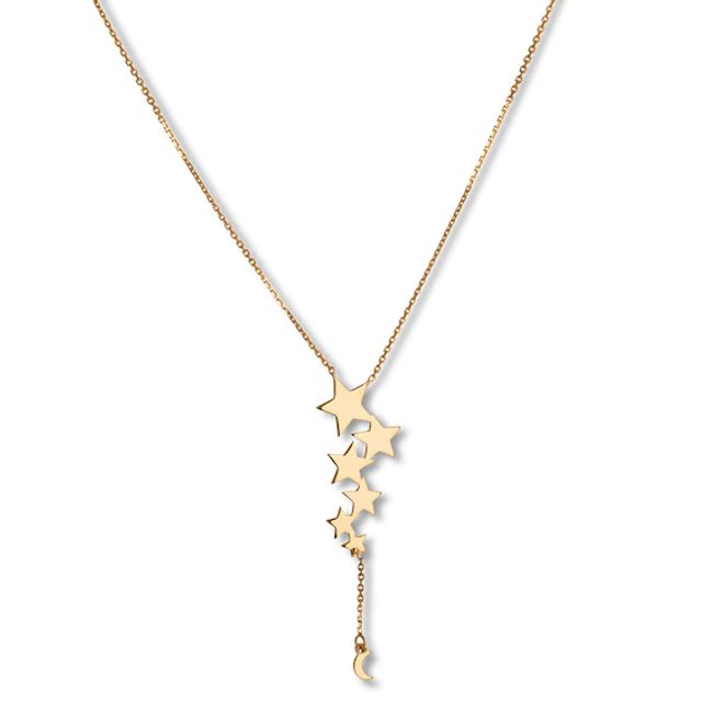Star Lariat Necklace 14K Yellow Gold 18"