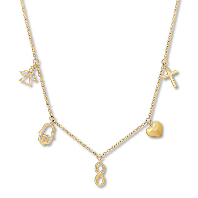 Multi-Charm Necklace 10K Yellow Gold 17"
