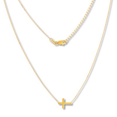 Sideways Cross Necklace 14K Yellow Gold 16" to 18" Adjustable