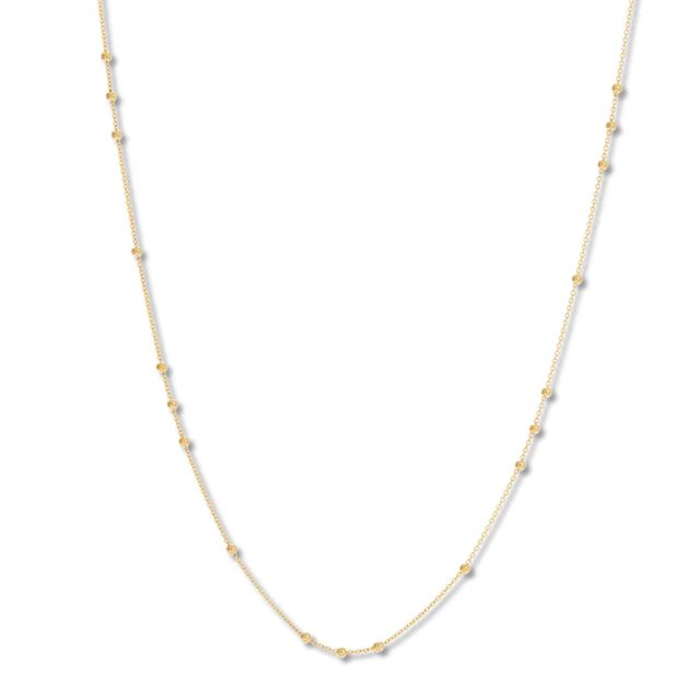 Beaded Cable Chain Necklace 14K Yellow Gold 20"