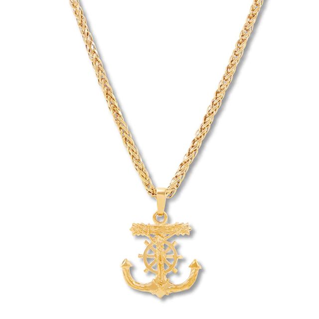 Crucifix Anchor Necklace 10K Yellow Gold 22"