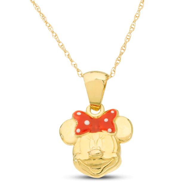 Kay Children's Minnie Mouse Enamel Necklace 14K Yellow Gold 13"