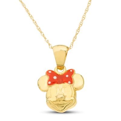 Kay Children's Minnie Mouse Enamel Necklace 14K Yellow Gold 13"
