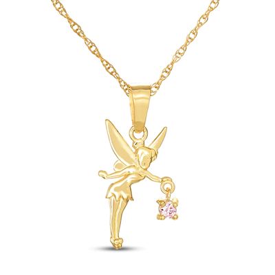 Kay Children's Tinkerbell Pink Cubic Zirconia Necklace 14K Yellow Gold 13"