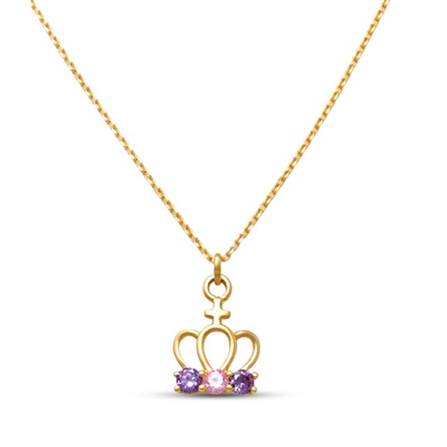 Kay Children's Cubic Zirconia Crown Necklace 14K Yellow Gold 15"