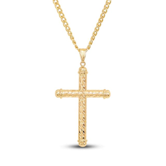 Diamond-cut Cross Necklace 10K Yellow Gold 22"