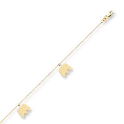 Elephant Anklet 14K Yellow Gold 10"