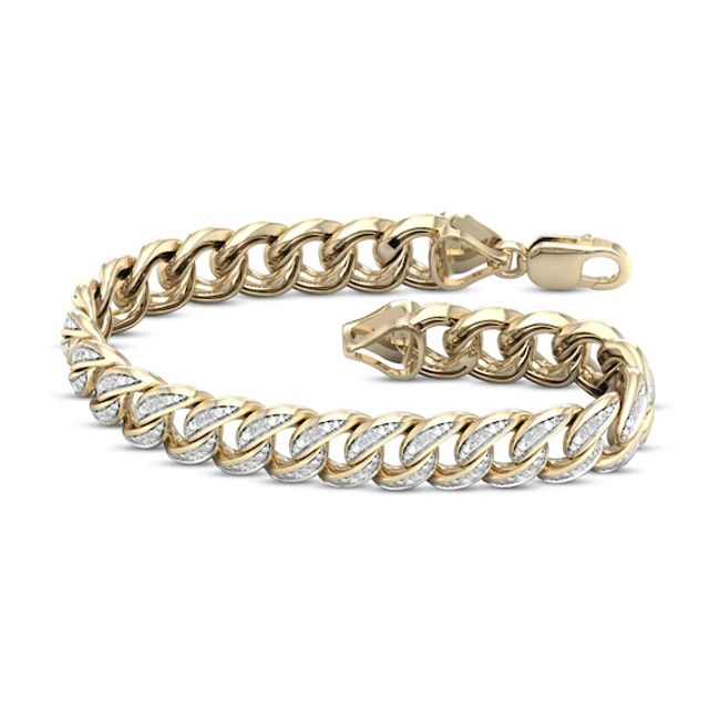 Kay Men's Cuban Curb Chain Bracelet 2 ct tw Diamonds 10K Yellow Gold 8.5"