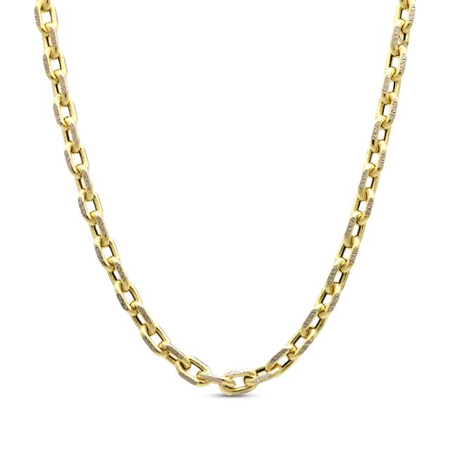 Diamond-Cut Pavé Hollow Cable Chain Necklace 7.7mm 10K Yellow Gold 18”