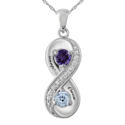 Birthstone Couple's Infinity Pendant (2 Stones and Lines)